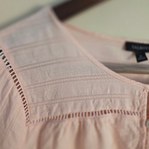 Talbots Blouse Women M Pink Dobby Stripe Ladder Lace Button Front Cotton Top - Picture 4 of 10